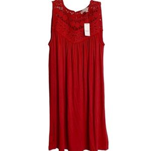 Red lace top knit dress.